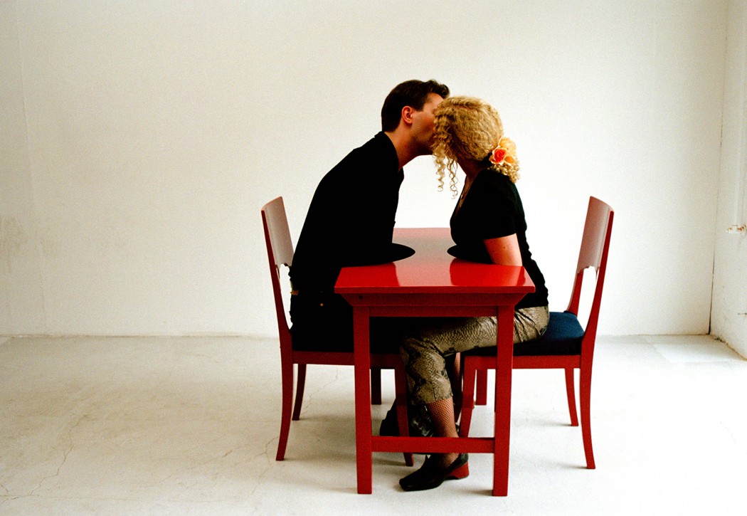Kissing table<br />Installation, performance & analogue c-print, editions 5+1, 2002